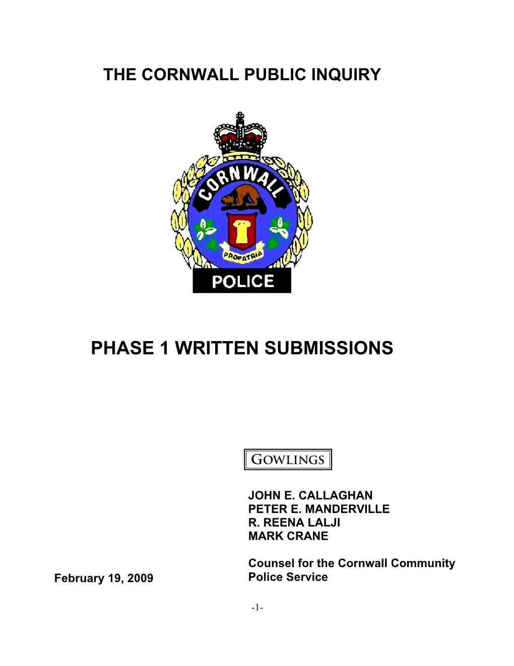 Phase 1 Written Submissions