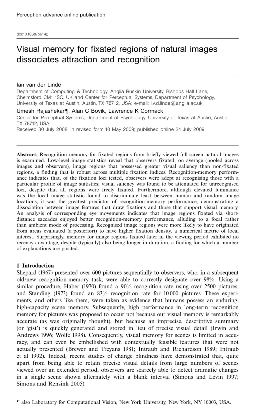 Visual Memory for Fixated Regions of Natural Images Dissociates Attraction and Recognition