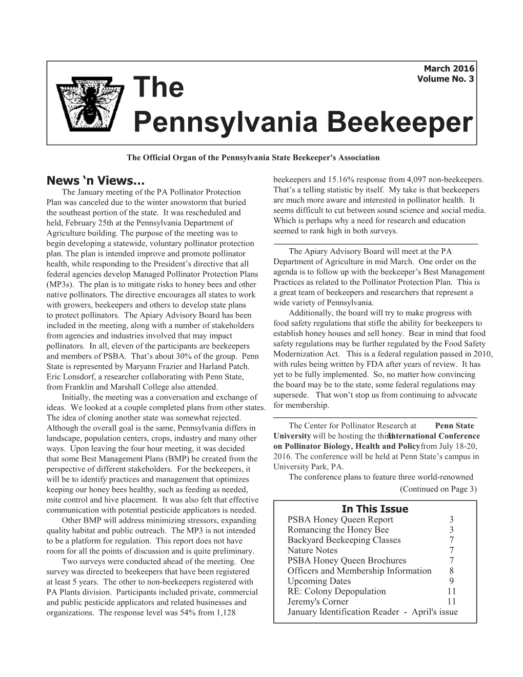 The Pennsylvania Beekeeper March 2016/Page 3