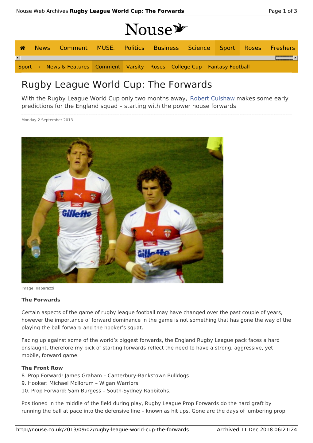 Rugby League World Cup: the Forwards | Nouse