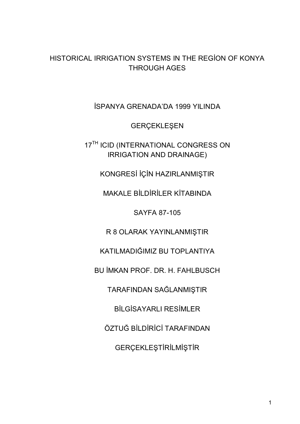 Historical Irrigation Systems in the Region of Konya Through Ages