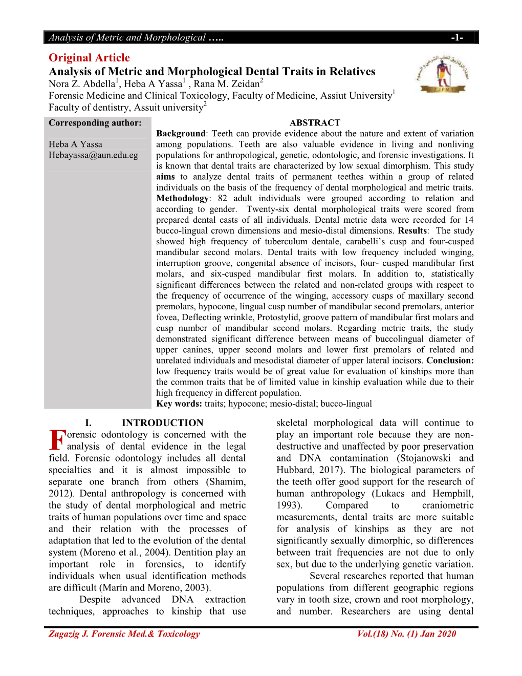 Analysis of Metric and Morphological Dental Traits in Relatives Nora Z