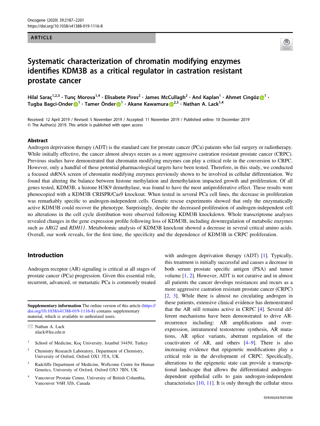 Systematic Characterization of Chromatin Modifying Enzymes Identiﬁes KDM3B As a Critical Regulator in Castration Resistant Prostate Cancer