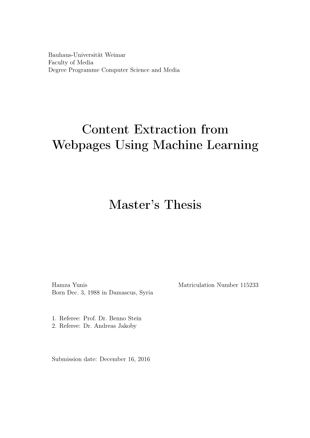 Content Extraction from Webpages Using Machine Learning