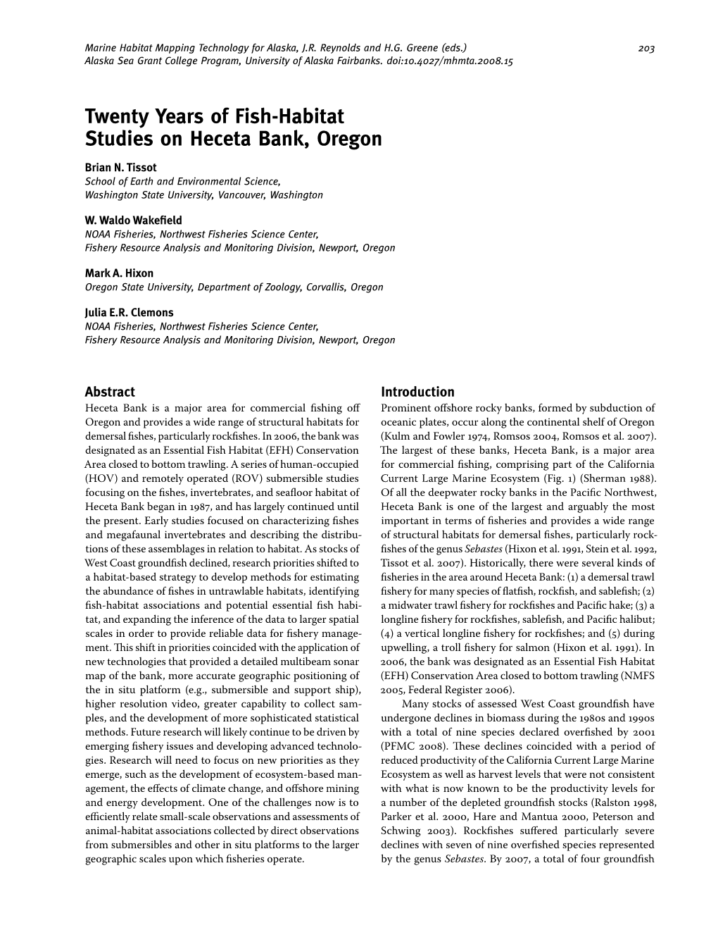 Twenty Years of Fish-Habitat Studies on Heceta Bank, Oregon