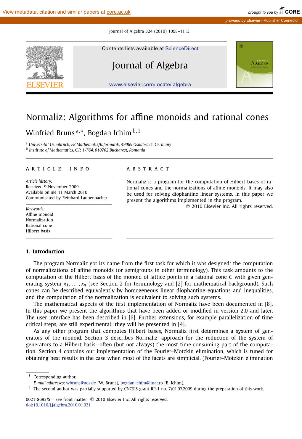Normaliz: Algorithms for Affine Monoids and Rational Cones