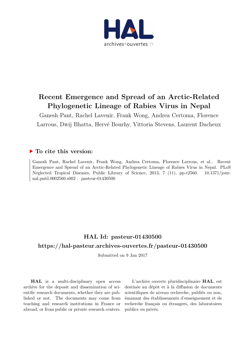 Recent Emergence and Spread of an Arctic-Related