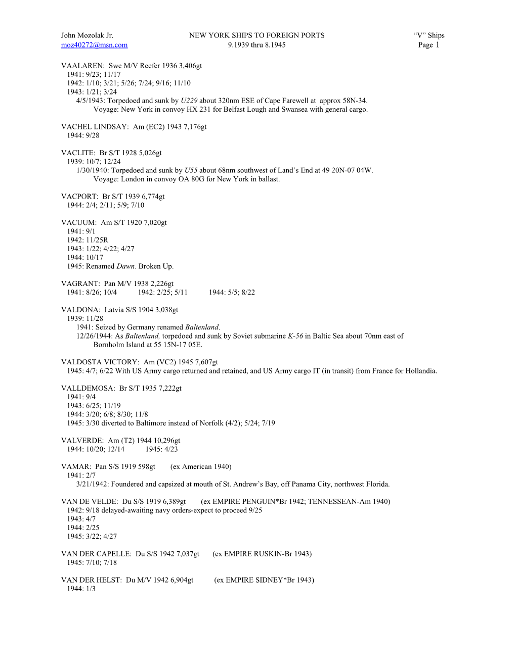John Mozolak Jr. NEW YORK SHIPS to FOREIGN PORTS V Ships