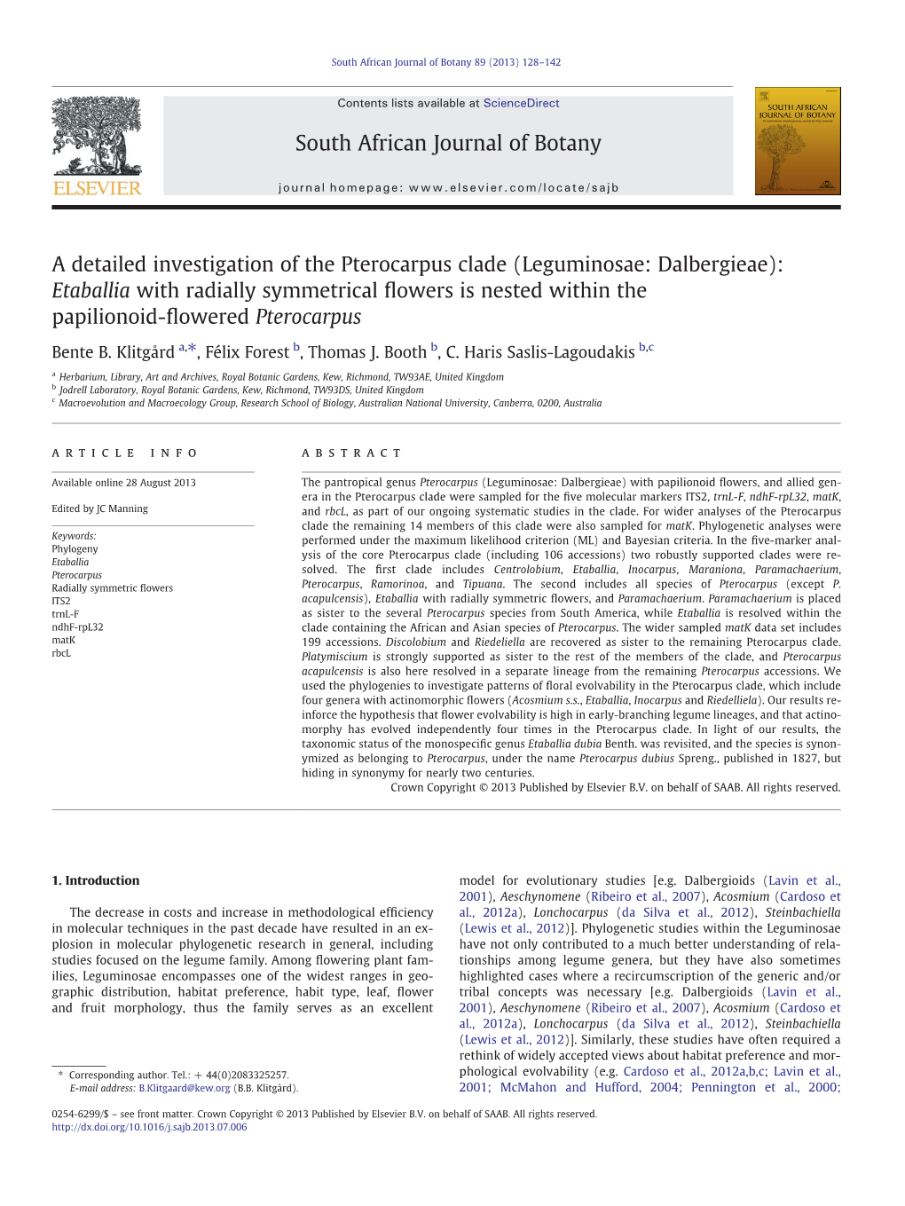 A Detailed Investigation of the Pterocarpus Clade