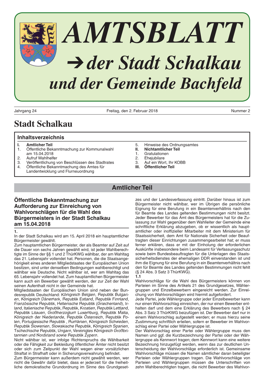 Amtsblatt Der Stadt Schalkau Und Der Gemeinde Bachfeld - 2 - Nr