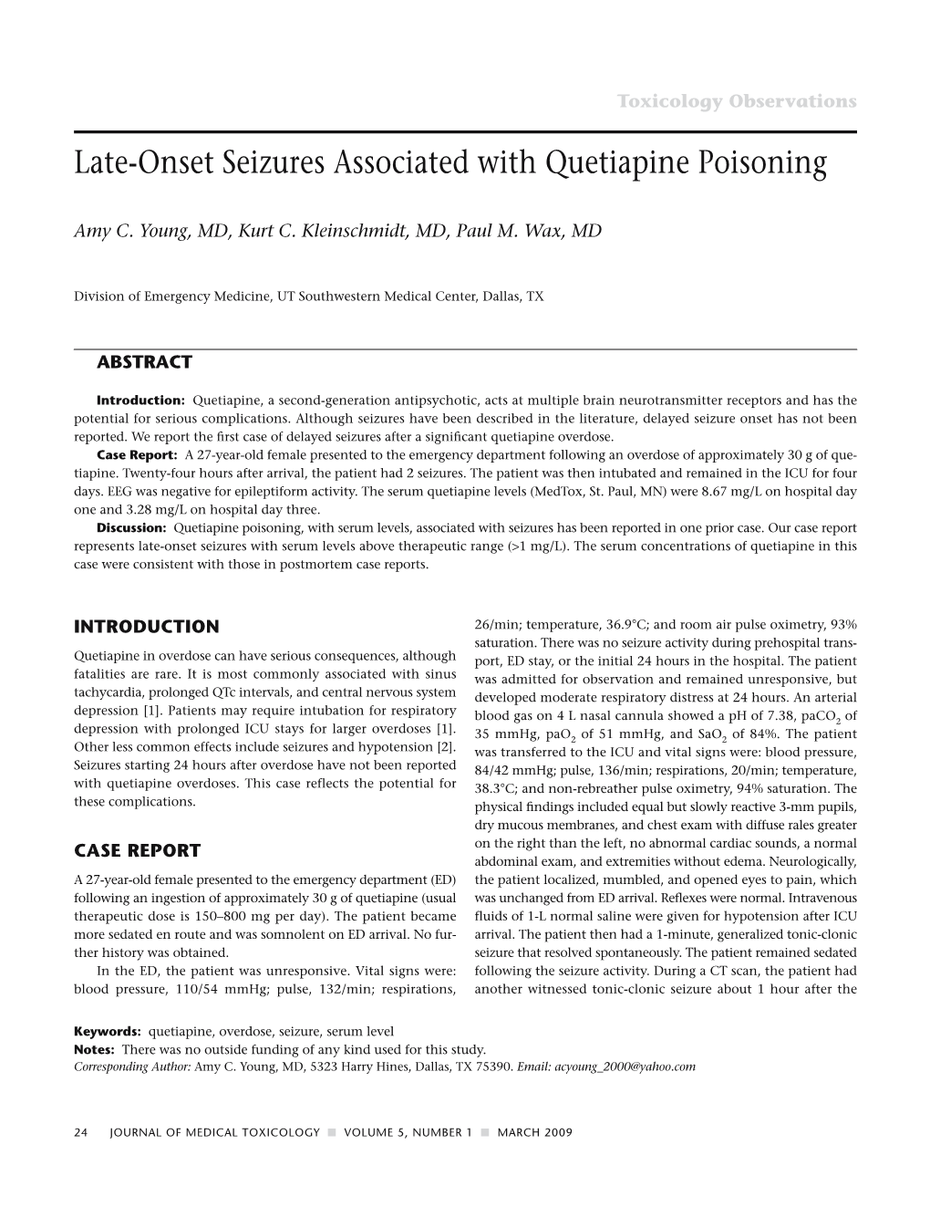 Late-Onset Seizures Associated with Quetiapine Poisoning