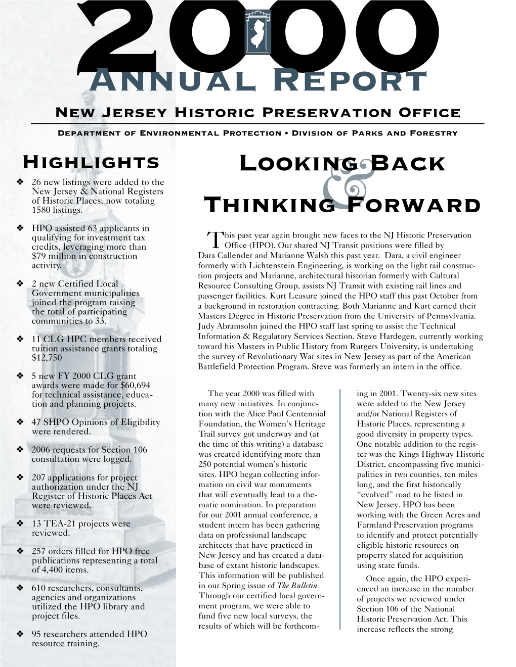 2000 Annual Report New Jersey Historic Preservation Office