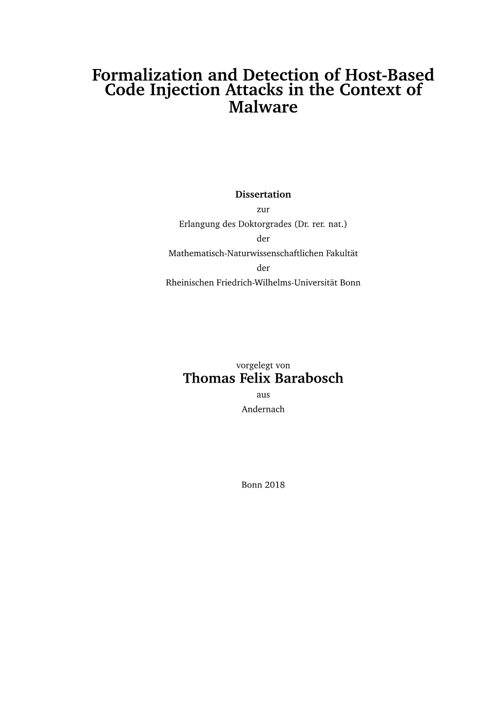 Formalization and Detection of Host-Based Code Injection Attacks in the Context of Malware