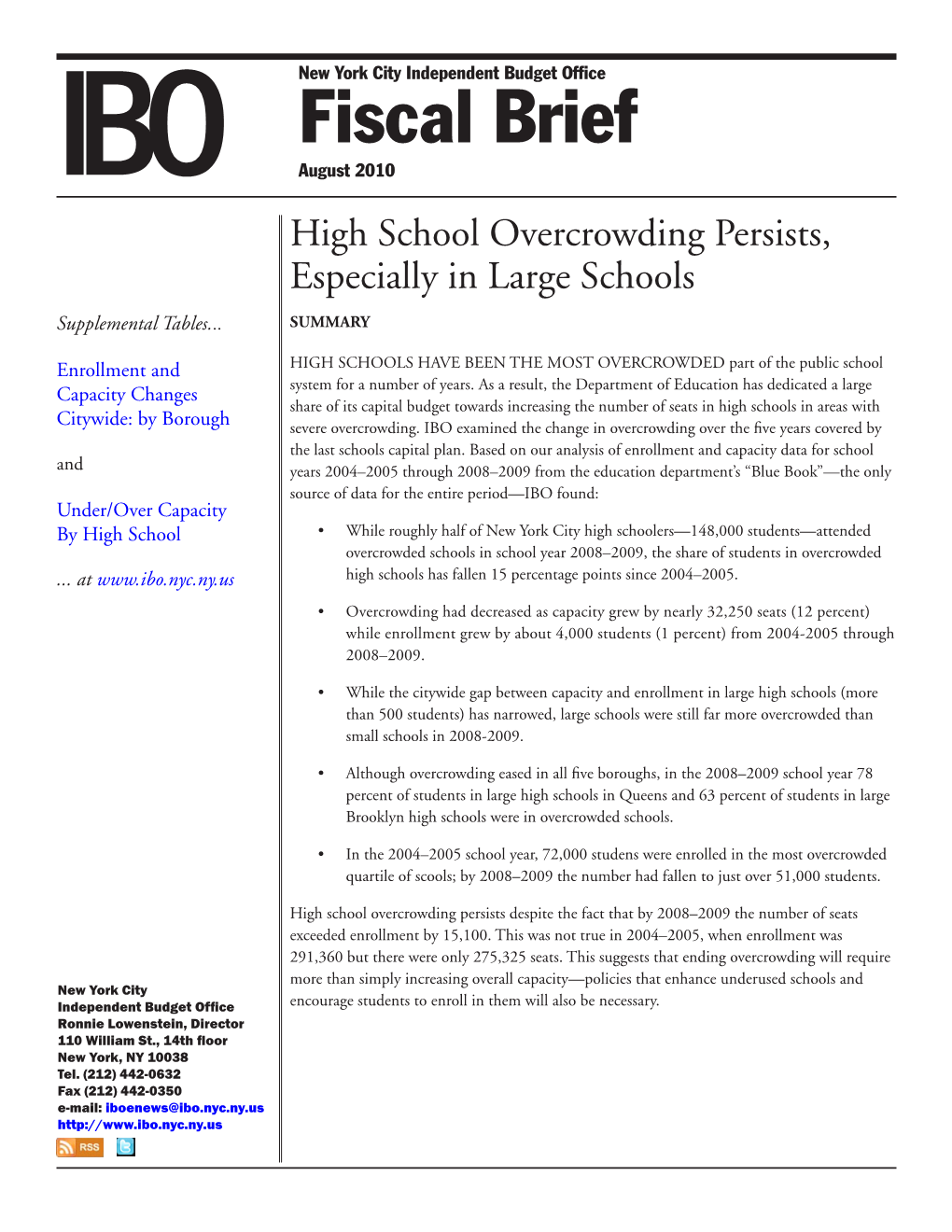 High School Overcrowding Persists, Especially in Large Schools Supplemental Tables