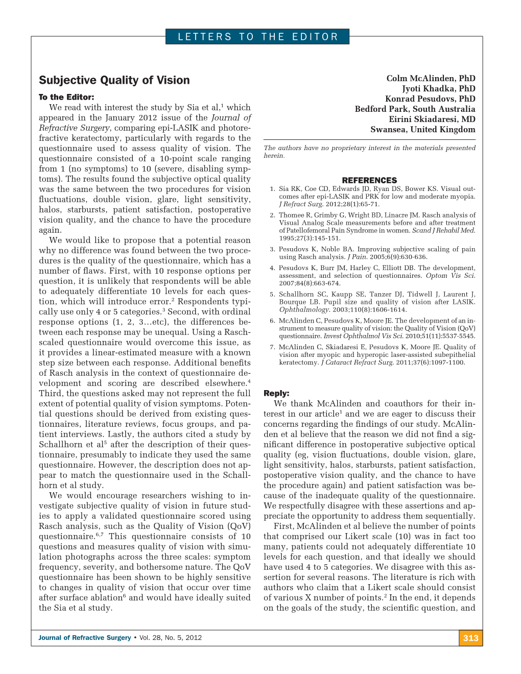 Subjective Quality of Vision