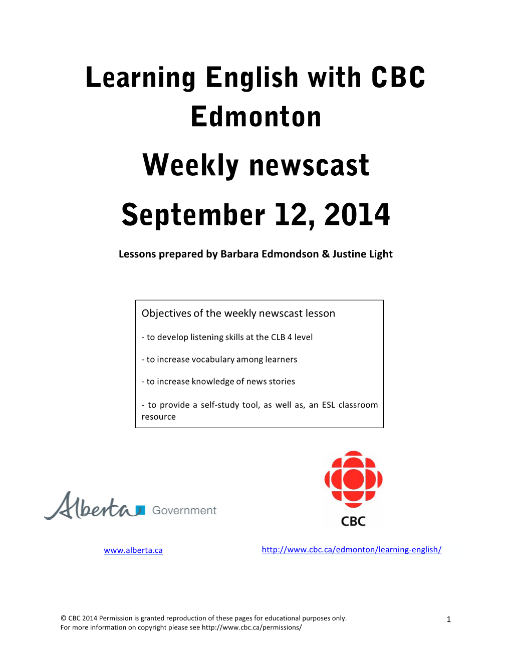 Weekly Newscast September 12, 2014