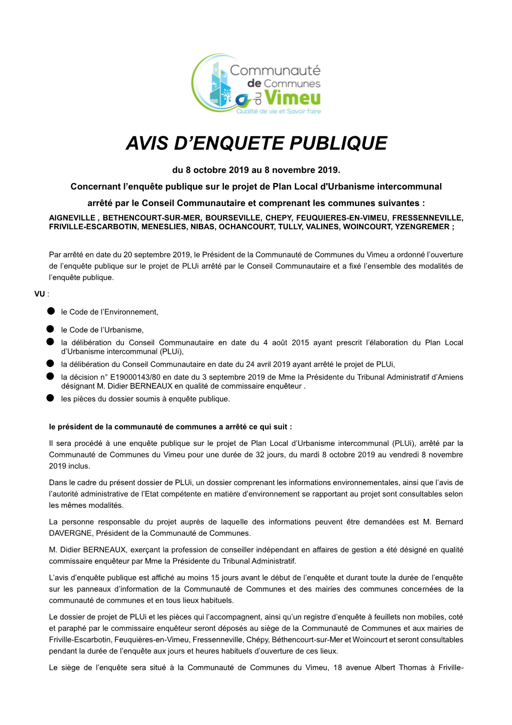 Avis D'enquete Publique