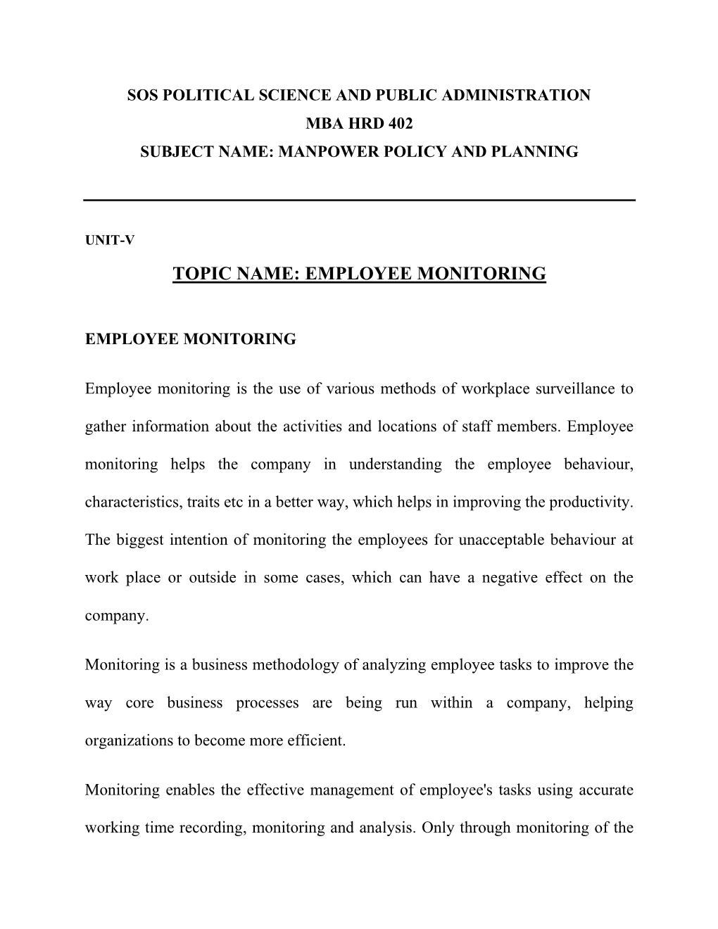 Topic Name: Employee Monitoring