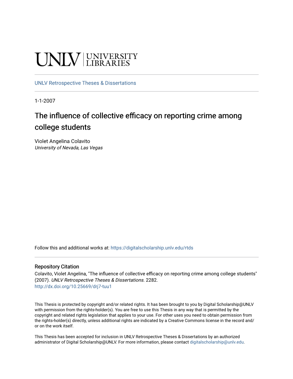 The Influence of Collective Efficacy on Reporting Crime Among College