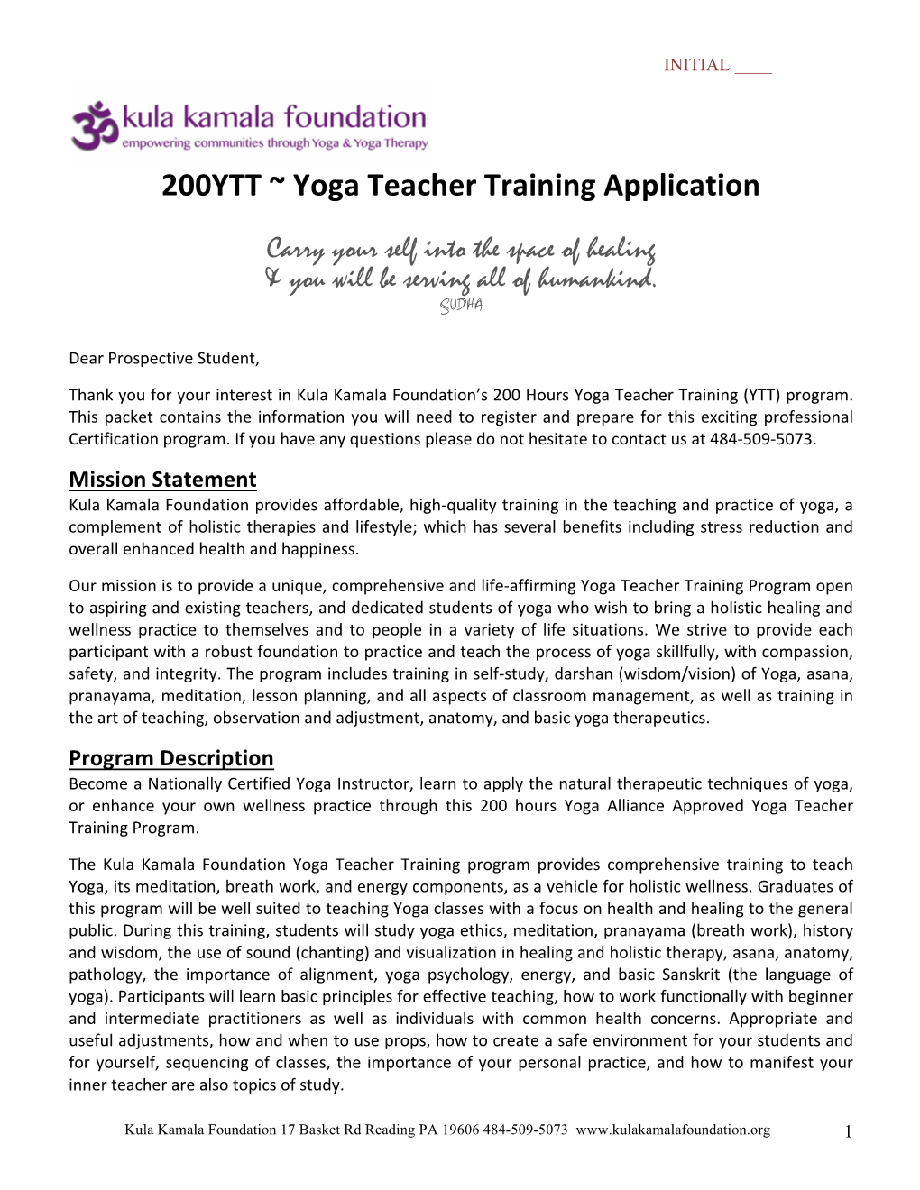 200YTT ~ Yoga Teacher Training Application