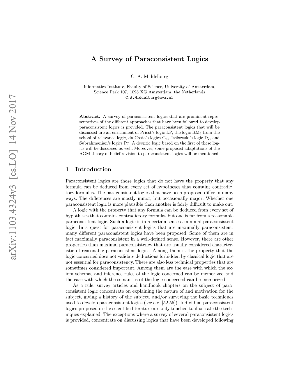 A Survey of Paraconsistent Logics