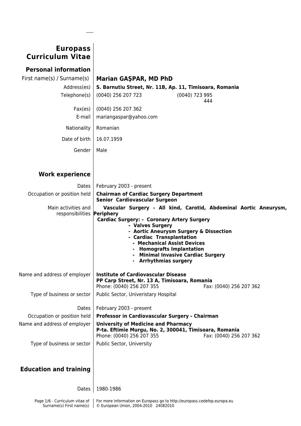 Europass Curriculum Vitae s6