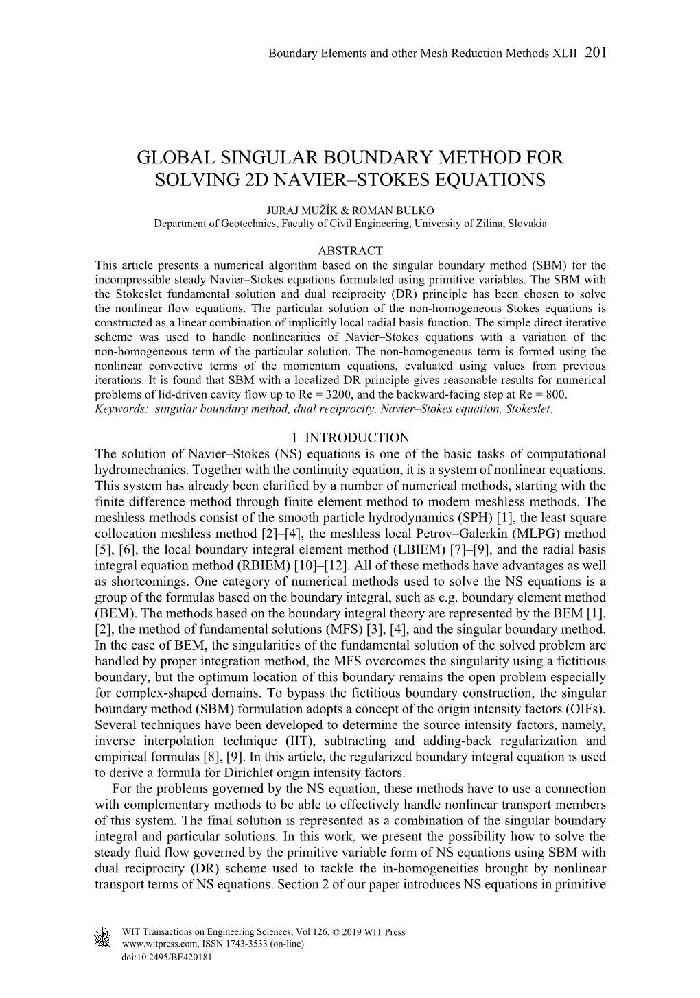 Global Singular Boundary Method for Solving 2D Navier–Stokes Equations
