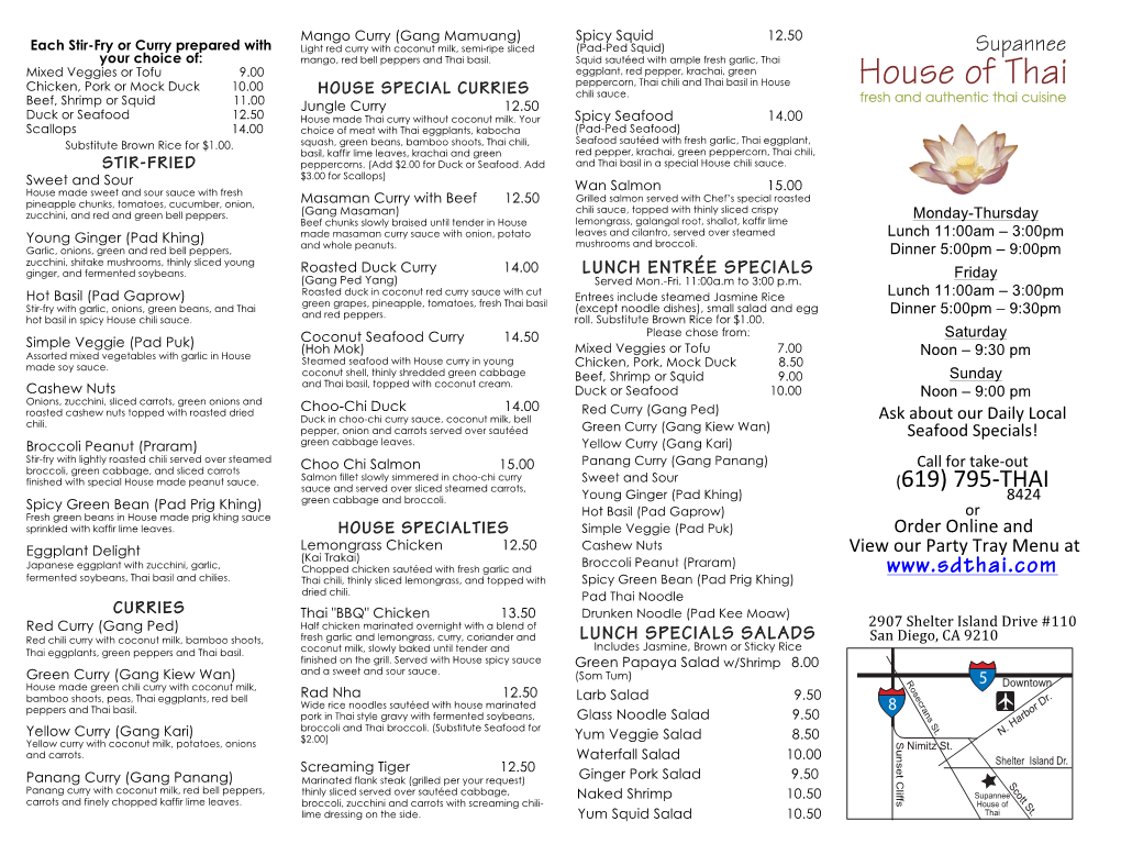 Supannee House of Thai Takeout Menu