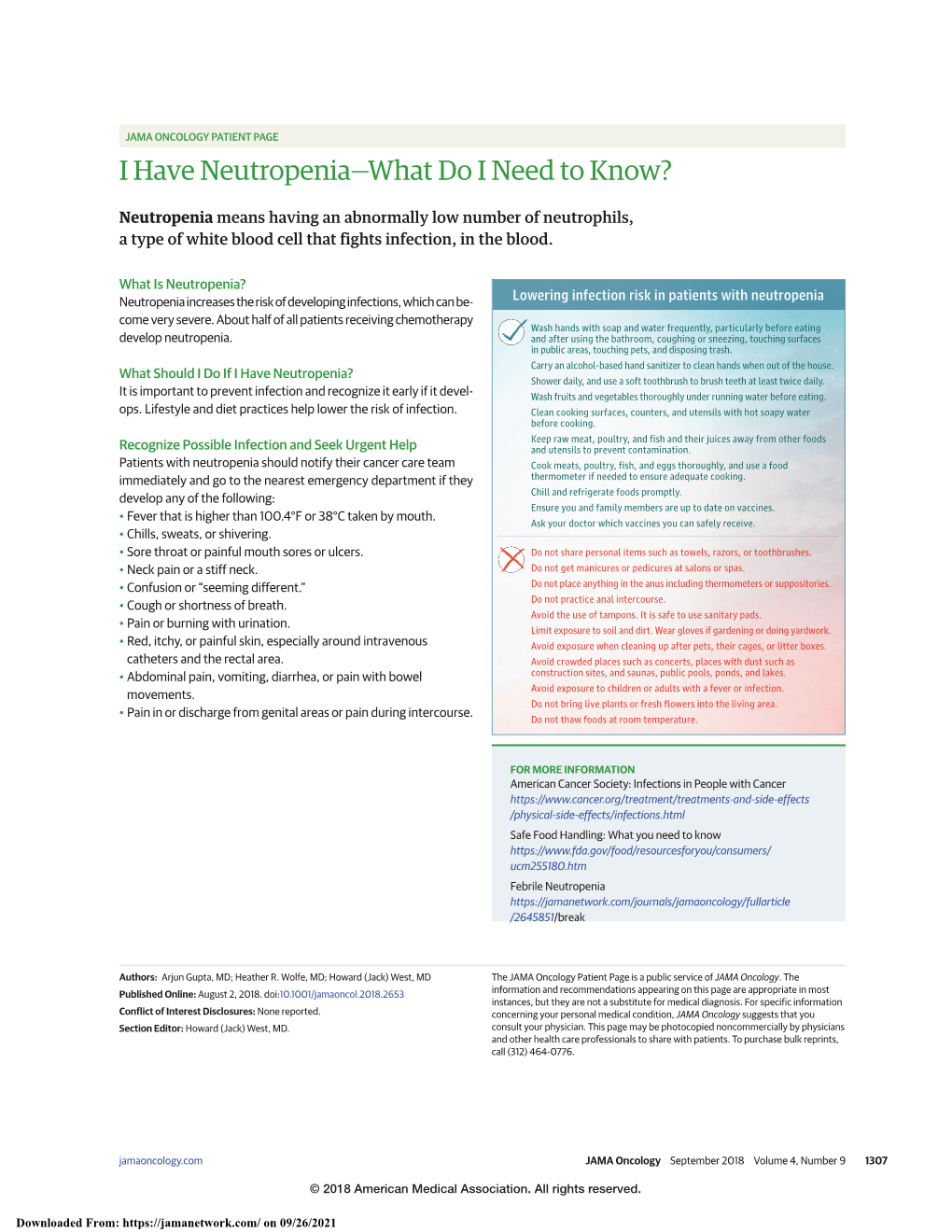 I Have Neutropenia—What Do I Need to Know?