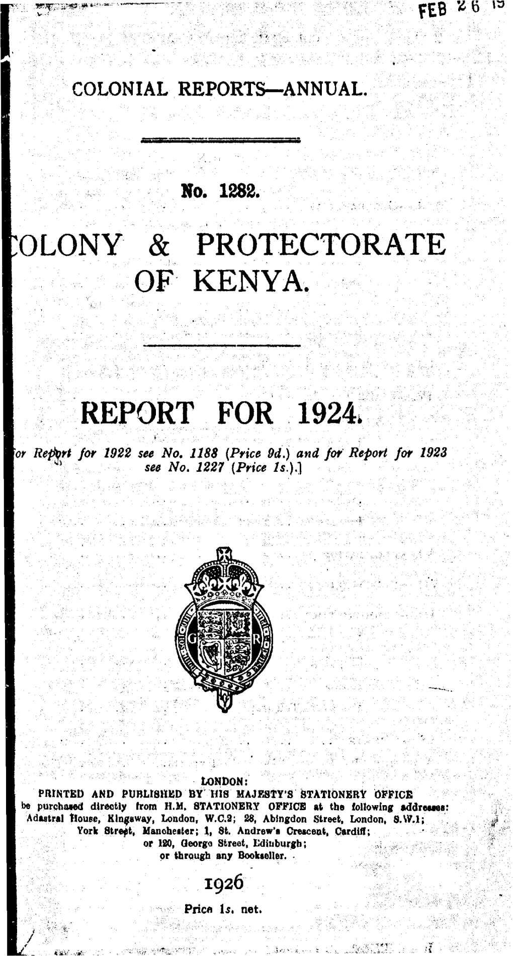 Annual Report of the Colonies, Kenya, 1924