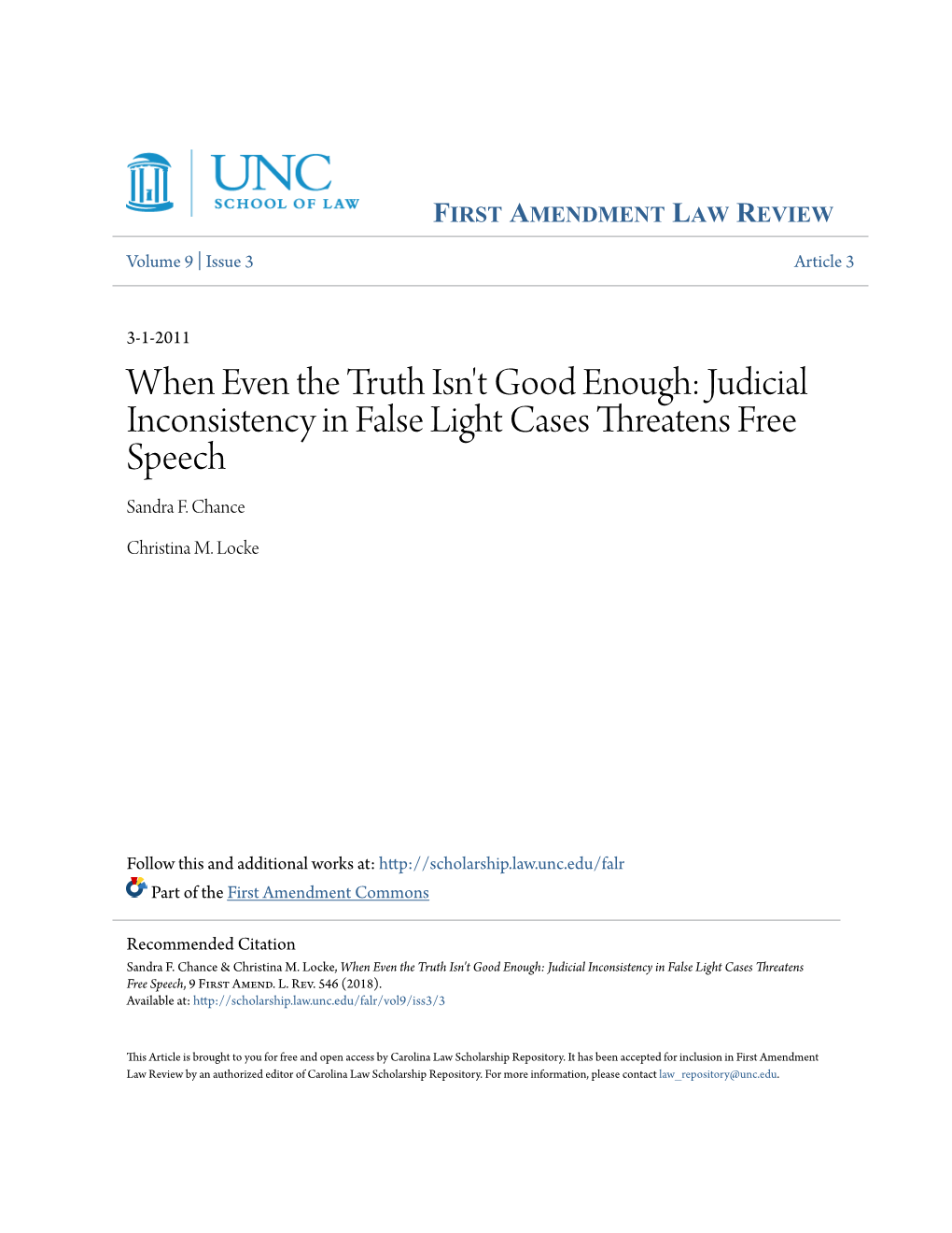 Judicial Inconsistency in False Light Cases Threatens Free Speech Sandra F
