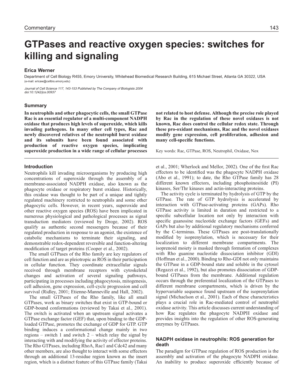 Gtpases and Reactive Oxygen Species: Switches for Killing and Signaling