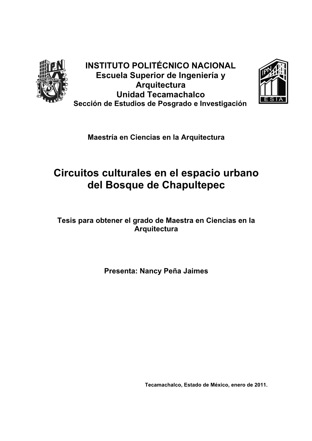 Circuitos Culturales En El Espacio Urbano Del Bosque De Chapultepec