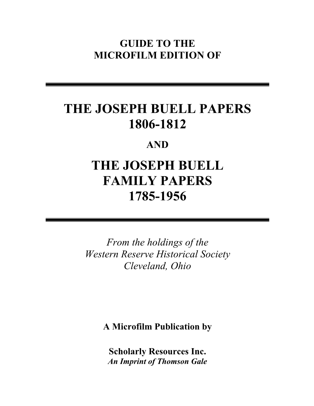 The Joseph Buell Papers 1806-1812 the Joseph Buell