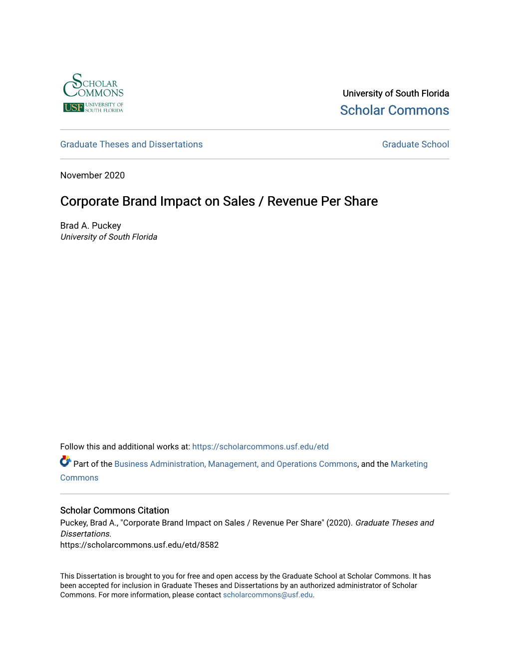 Corporate Brand Impact on Sales / Revenue Per Share