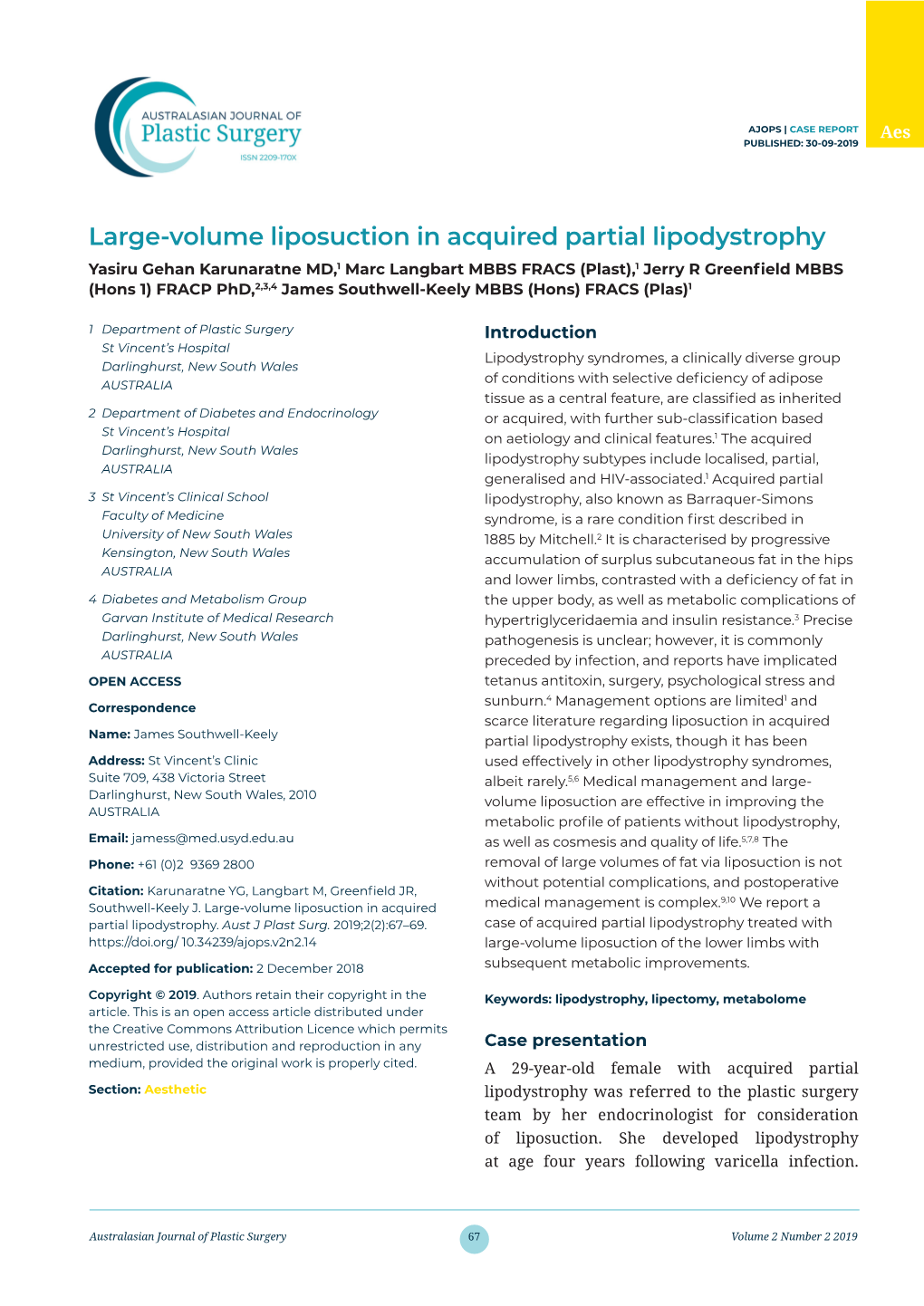 Large-Volume Liposuction in Acquired Partial Lipodystrophy