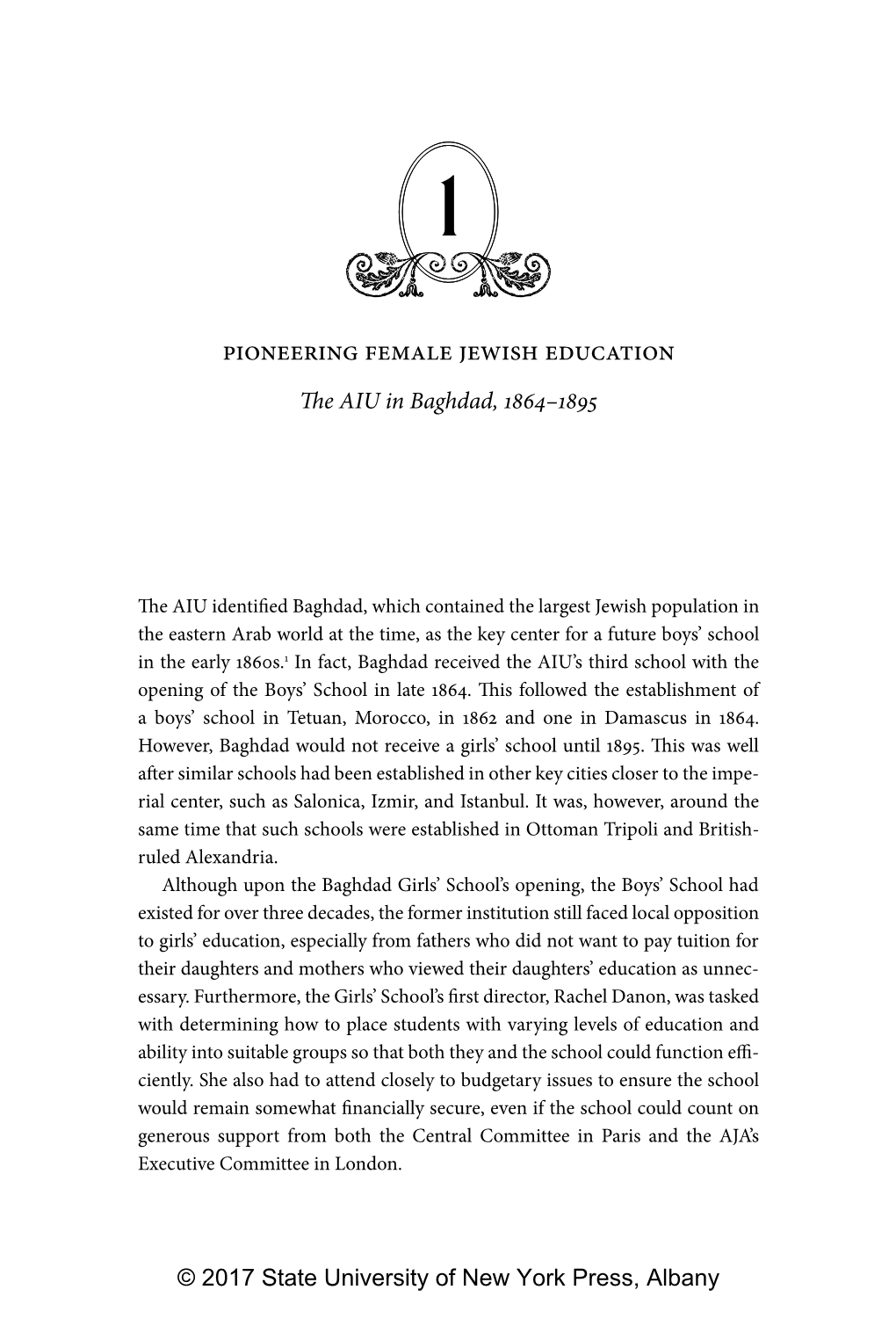 Pioneering Female Jewish Education the AIU in Baghdad, 1864–1895