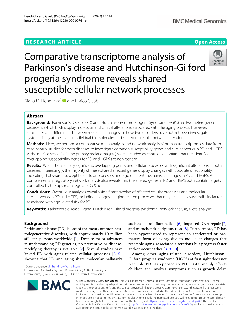 Comparative Transcriptome Analysis of Parkinson’S Disease and Hutchinson-Gilford Progeria Syndrome Reveals Shared Susceptible Cellular Network Processes Diana M