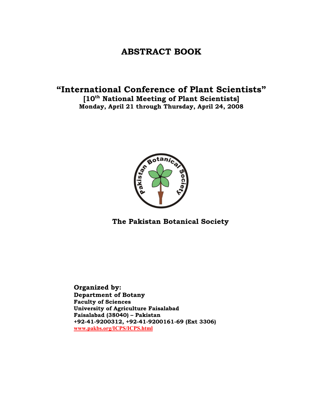 ABSTRACT BOOK “International Conference of Plant Scientists”