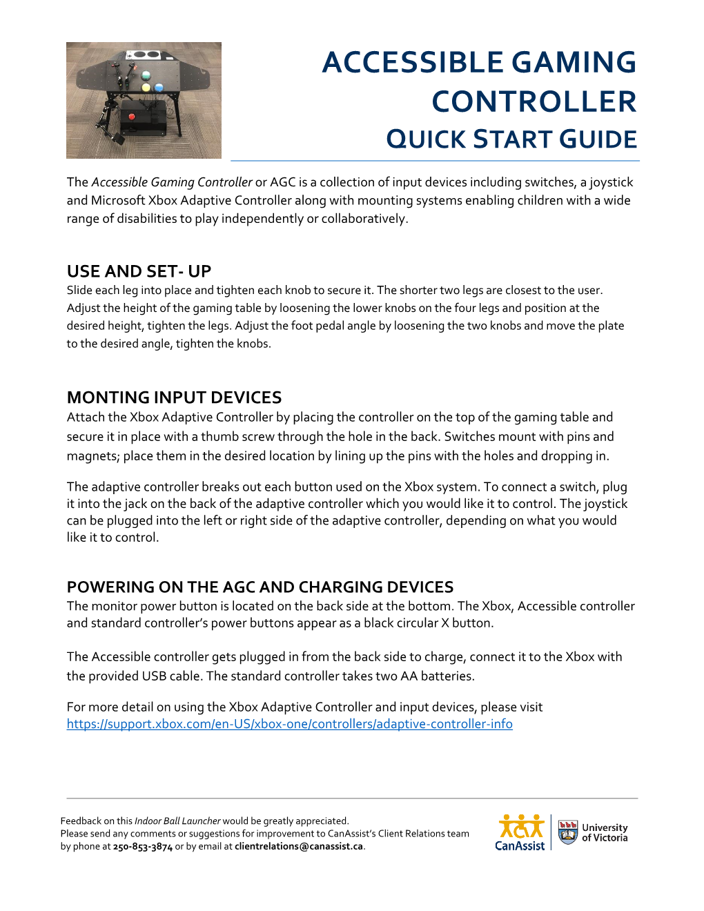 Accessible Gaming Controller Quick Start Guide