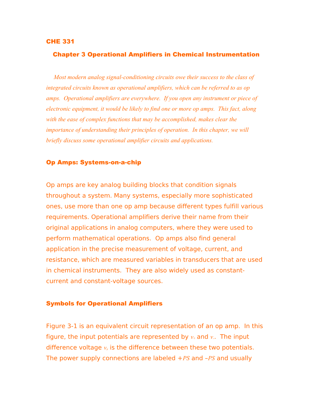 Chapter 3 Operational Amplifiers in Chemical Instrumentation