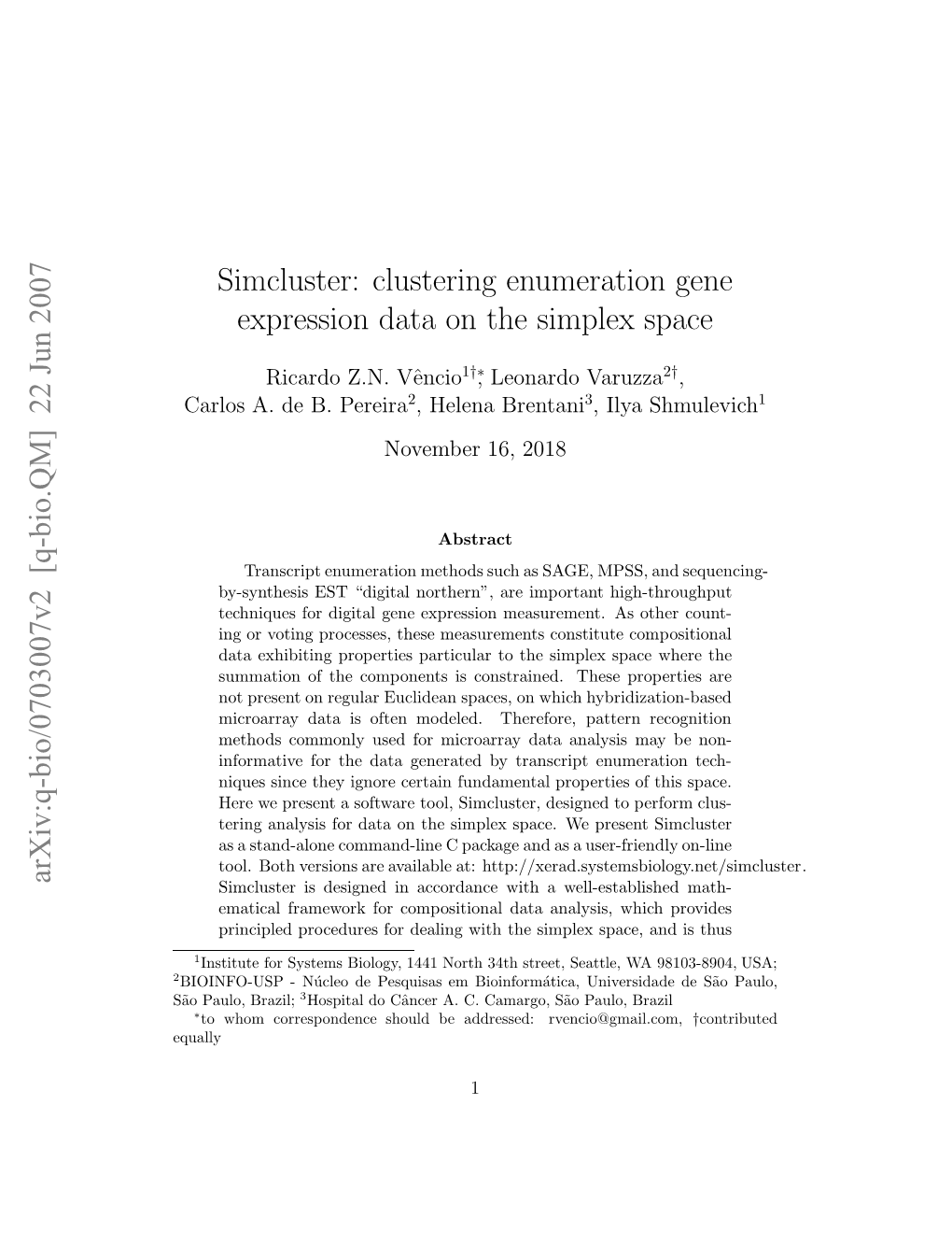 Clustering Enumeration Gene Expression Data on the Simplex Space