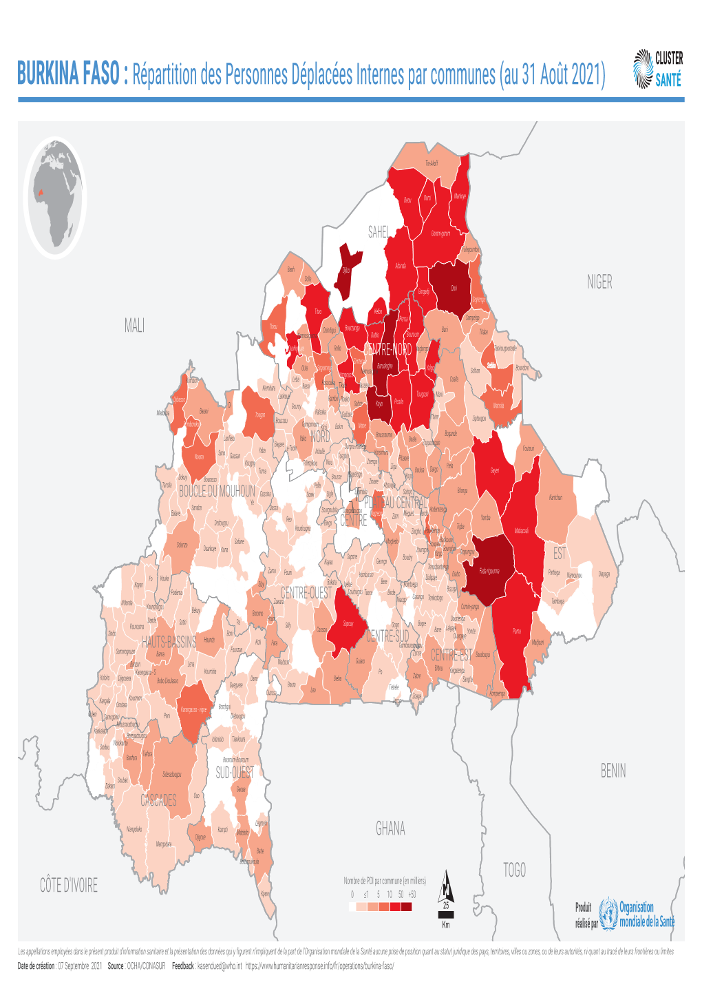 BURKINA FASO : Répartition Des Personnes Déplacées Internes Par Communes (Au 31 Août 2021) SANTÉ