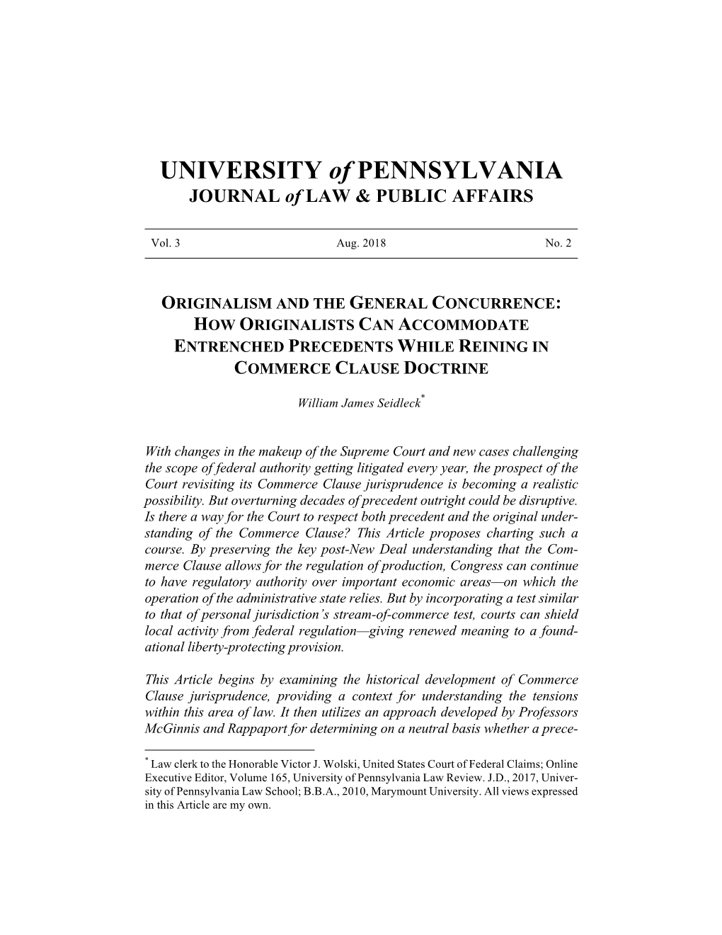 Originalism and the General Concurrence: How Originalists Can Accommodate Entrenched Precedents While Reining in Commerce Clause Doctrine