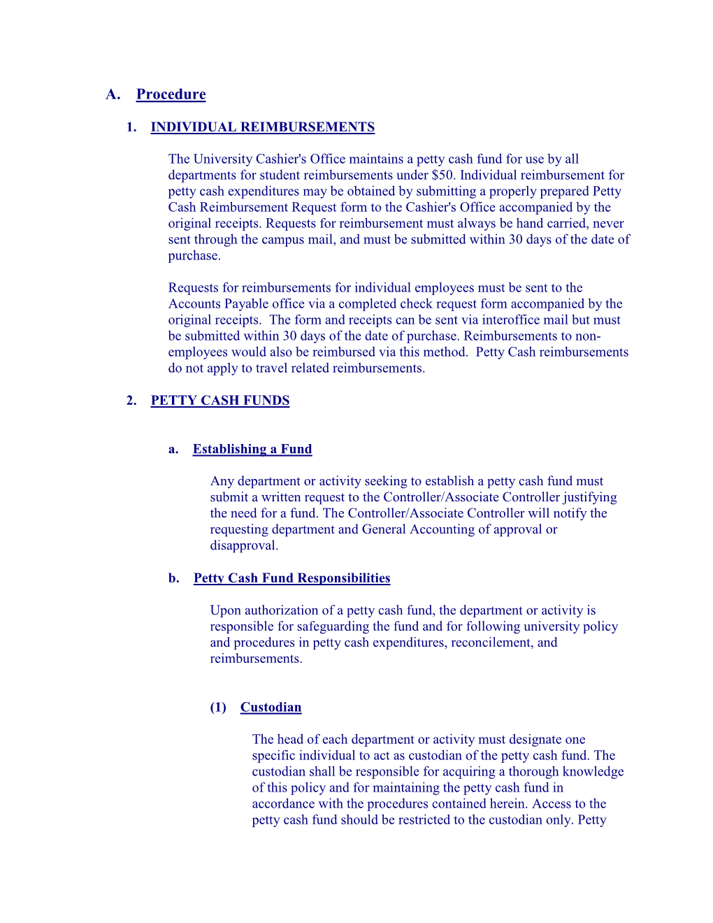 Petty Cash Procedure