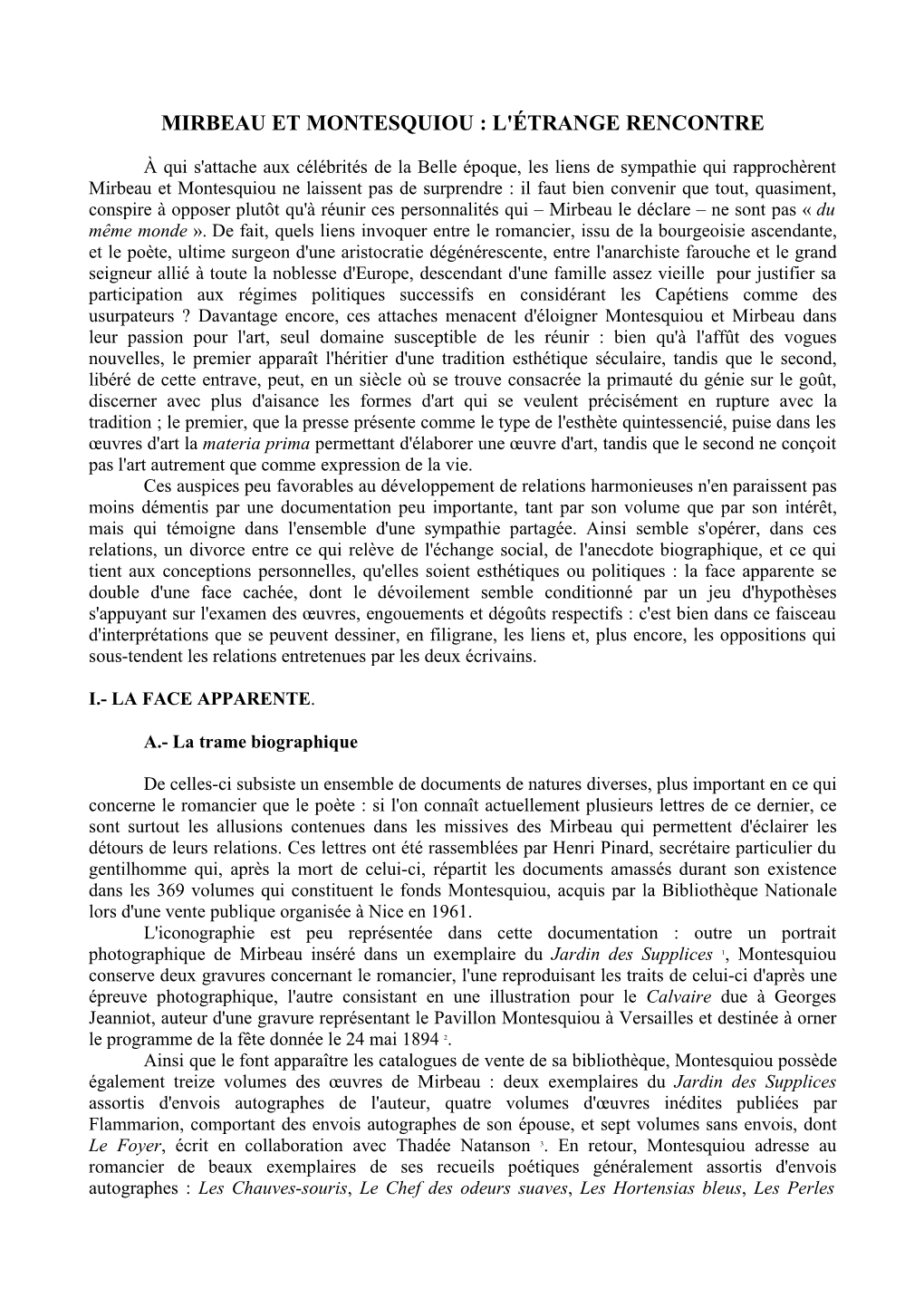 Mirbeau Et Montesquiou : L'étrange Rencontre