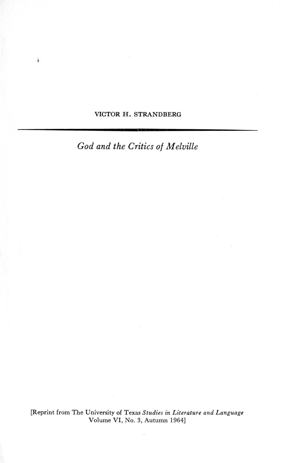 God and the Critics of Melville
