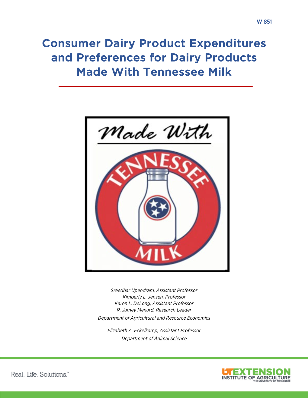 Consumer Dairy Product Expenditures and Preferences for Dairy Products Made with Tennessee Milk