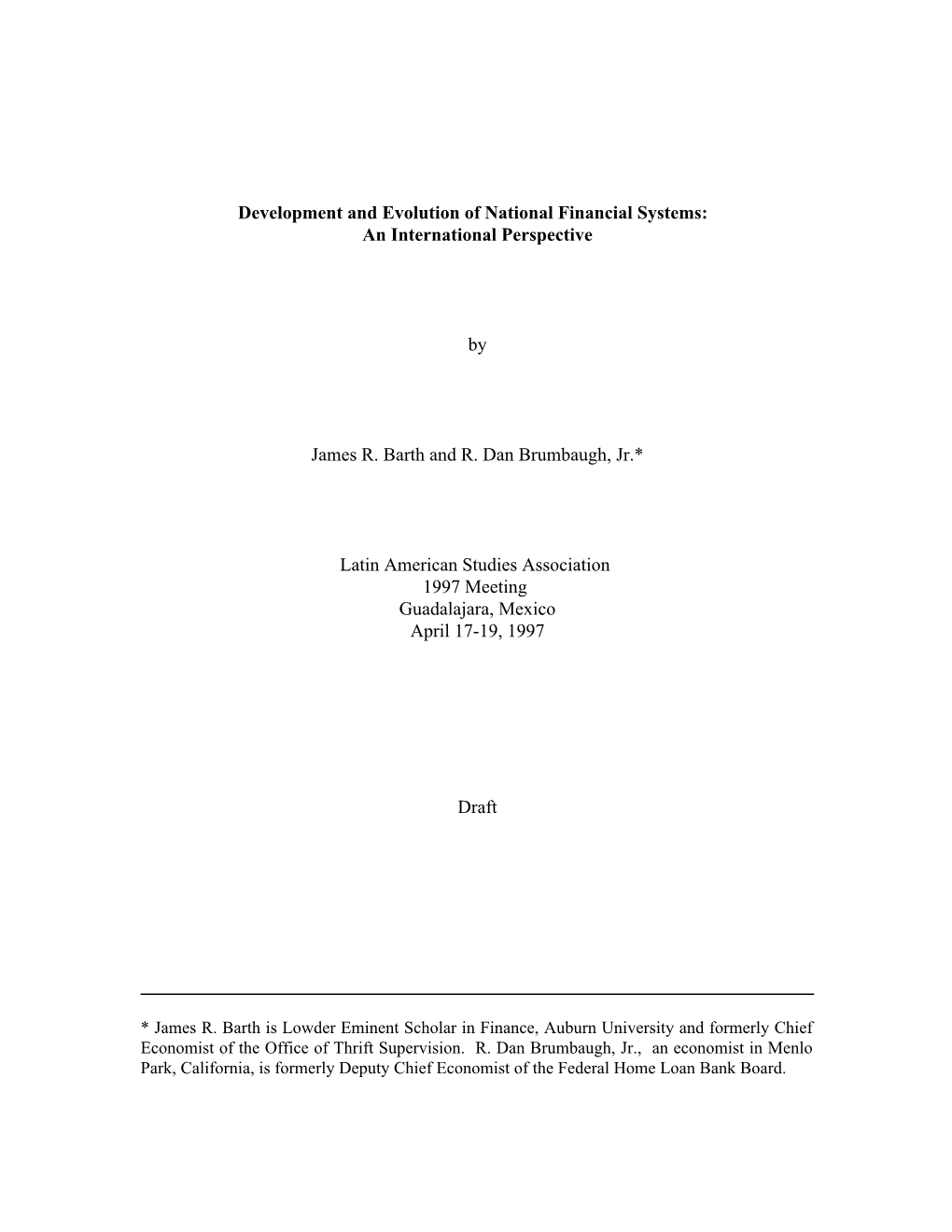 Development and Evolution of National Financial Systems: an International Perspective