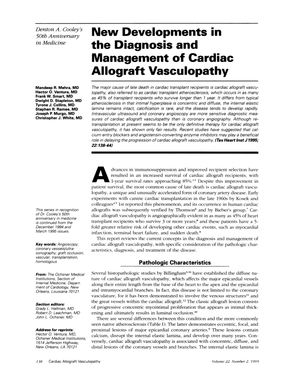 The Diagnosis and Management of Cardiac Allograft Vasculopathy